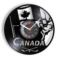 Hot sell Canada Wall Clock Made Of Real Vinyl LP Record North American Maple Leaf Flag Deer Golf Icon Luminous Wall Watch Carved Artwork