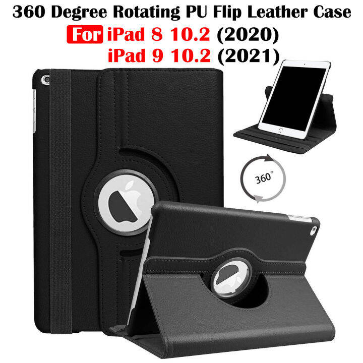 สำหรับ-ipad-10-2-2020-8th-gen-ipad-10-2-2021-9th-gen-flip-cover-coque-funda-แท็บเล็ต360องศาหมุน-pu-หนังกรณี-ipad-10-2นิ้ว7th-gen-8th-gen-9th-generation