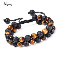 【cw】 HIYONG Tiger Eye Lava Rock Essential Oil Diffuser Bracelet Natural Healing Stone Beads Bracelet 8mm Adjustable Bracelets for Men ！