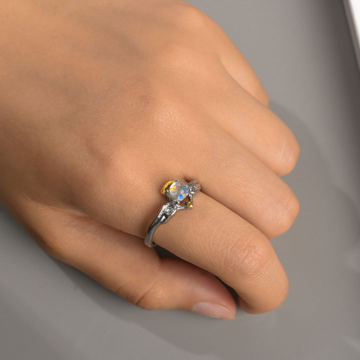 ilovediy-แหวนคู่นางฟ้าเดวิลมูนสโตนปรับได้เปิดของขวัญแหวนแฟชั่นเครื่องประดับคู่รัก