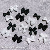 ；‘【；- 50Pcs Black White Bow Resin Nail Art Decorations 3D Bowknot Nail Charm Ornament Jewelry DIY Manicure Design Classic Accessories