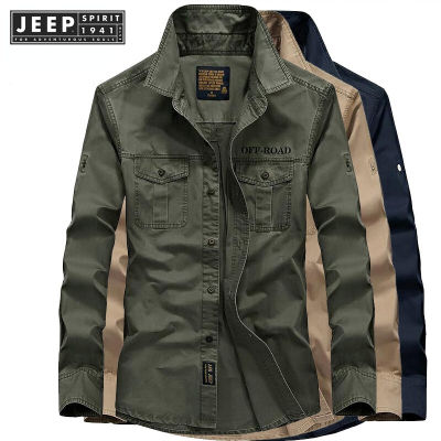 JEEP SPIRIT 1941 ESTD เสื้อเชิ้ตผู้ชายประจำฤดูใบไม้ร่วง,เสื้อเชิ้ตแขนยาวคอตตอน100% สำหรับเล่นกีฬาปีนเขาระบายอากาศได้ดี