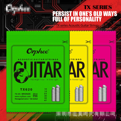 Hot 6PCS Acoustic Guitar String Hexagonal Core ORPHEE-TX Series Bright Tone Metal String Guitar Parts Accessories