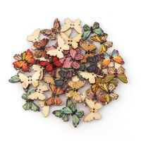 50PC 2 Holes 3 Size Colorful Butterfly Wooden Buttons Fit Sewing And Scrapbooking Sewing Buttons For Craft DIY Mixed Haberdashery