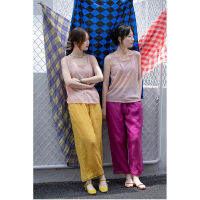 2023 Amoi แนวอาร์ตๆย้อนยุคผ้ารามีสีทึบสีทึบเอวยางยืดสีหลวมกางเกงลำลองตัวล่าง ~