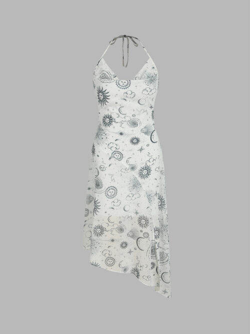 Cider Sun & Moon Print Cowl Neck Halter Midi Dress Lazada PH