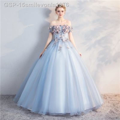 ☽คติก❇15smilevonla1976 Vestido De Baile Fora Do Ombro Flores 3D Até O Chão Doce 16 Princesa Vestidos Festa Quinceanera Moda Quente