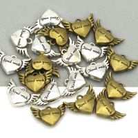 10PCS Silver Bronze Hand Made Tags Metal Labels For Clothes Heart Wing Charms Pendants for Vintage Jewelry Making 20*15MM Stickers Labels