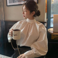 Gagarich Women Shirt  Spring Autumn Korean Chic Ladies Minimalist Stand-Up Collar Back Single-Breasted Lantern Sleeve Blouse