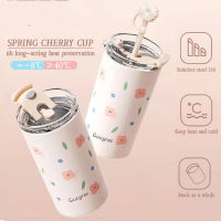 Cherry blossom Tumbler Thermos Portable Coffee Cup 480ml Stainless Steel 316 Vacuum Insulated Hot and Cold Water Bottle With Straw