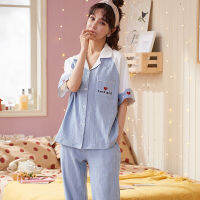 Women Pajamas Set Summer Turn-down Collar Short-sleeve Sleepwear Loose Casual M-3XL Girls Home Clothing