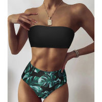 Sexy Floral Bikini Set 2023 Swimsuit Mujer High Waist Bathing Suit Black Swimwear Women Push Up Leaf Bandeau zilian BiquiniJH