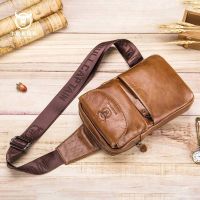 ☼∏▤ Captain Cow Genuine Leather Mens Chest Bag Multifunctional Casual Satchel Bag Fashion Trend Internet Celebrity Versatile Large Capacity Chest Backpack