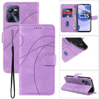 เคสโทรศัพท์ของ FAYANGRIES สำหรับ OPPO Realme C35 (4G)(6.6 ")/Realme Narzo50A Prime เคสโทรศัพท์กระเป๋าสตางค์หนัง PU แบบพับแถบสีแข็งแกร่งหรูหราแบบตั้ง