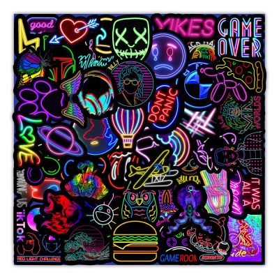 10/30/50PCS Cartoon Neon Light Graffiti Stickers Car Guitar Motorcycle Luggage Suitcase DIY Classic Toy Decal Sticker For Kid F3 Stickers Labels