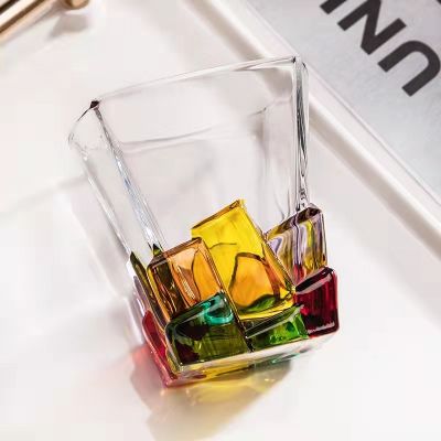 ☈⊙✻  New Italian rainbow matching hand-painted colored glass striped whiskey water juice