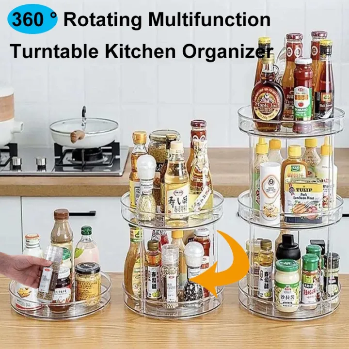 Acrylic 360° Tray Clear Rotating Spice Seasoning Bottle Storage Shelf ...