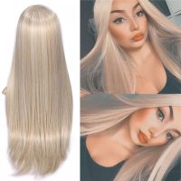 INS Style Long Natural Straight Wig Blonde Light Pink Middle Part Cosplay Party Lolita Synthetic Wigs for Women Heat Resistant