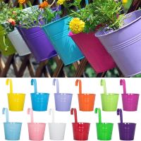 12 pcs Hanging Planters Flower Pots Iron Balcony Garden Planter Hanging Metal Bucket Plants Holders Basket Set For Indoor Outdoo