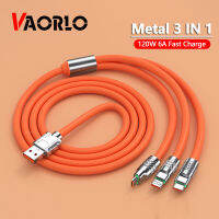 VAORLO 3 In 1ซิลิโคนเหลว120W USB โลหะสายชาร์จอย่างรวดเร็ว8Pin Micro สังกะสีสายข้อมูล6A สายชาร์จสามารถใส่ได้กับ iPhone 13 Pro Max OPPO Xiaomi Realme