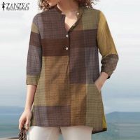 【HOT】■✽ ZANZEA Shirt Checked Blouse 3/4 Sleeve Tunic Female Blusas Chemise S-