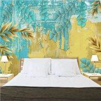 Tropical สไตล์ภาพวาดสีน้ำมันภาพวอลเปเปอร์สำหรับผนัง3D โมเดิร์นสีฟ้าสีเหลืองใบ Wall Papers ตกแต่งบ้าน