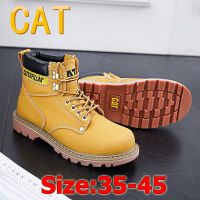 Caterpillar Tooling รองเท้าบูทมาร์ตินสูงสำหรับผู้ชายและผู้หญิงรองเท้าหนังสั้นรองเท้าเดินป่ากันลื่นกันน้ำ