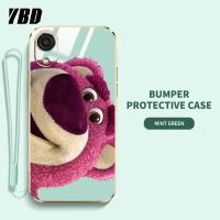 YBD เคสโทรศัพท์การ์ตูนดิสนีย์สตรอเบอร์รี่หมีสำหรับ Samsung Galaxy A03 Core A032F มันวาวป้องกันการแตกฝาหลัง TPU นิ่ม (ฟรีสายคล้อง)