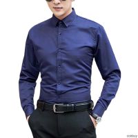 Men Long Sleeve Shirts Slim Casual Breathable Solid Color Classic Barrel Cuff Colthes