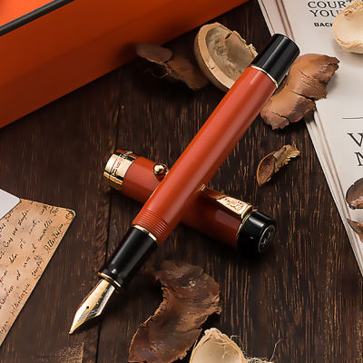 Jinhao 100 Centennial Resin Fountain Pen Orange-Red Iridium EFFMBent Nib with Converter Ink Pen Business Office School Pen