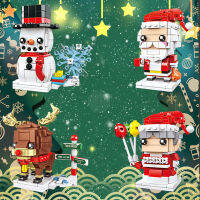 Santa Claus Build Box Holiday Gifts Sleigh Elk Snowman brickheadz Assembled Building Blocks Christmas Toys