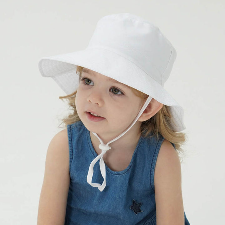 sun-protection-baby-spring-summer-round-top-wide-brim-with-chin-strap-beach-solid-kids-bucket-hat-gift-fisherman-outdoor-lovely