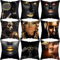 【hot】☃ Gold African Cushion Cover Woman Fashion Room Pillowcase Sofa Pillows 45x45CM