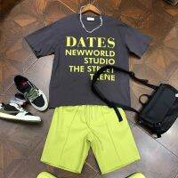 high-end suit mens loose letter short-sleeved T-shirt casual five-quarter half-sleeved two-piece set