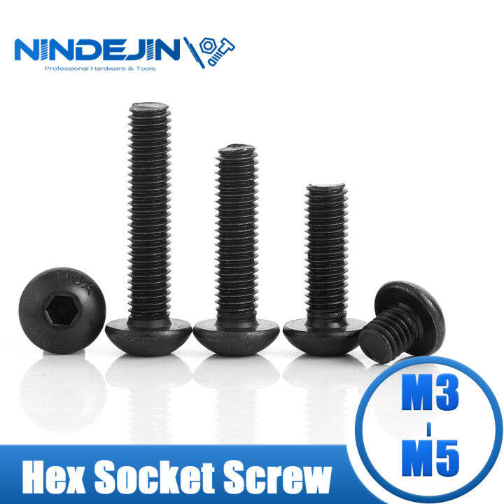 NINDEJIN Hex Hexagon Socket Button Round Head Screw Bolt M3 M4 M5 Black ...