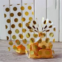 100 Pcs Golden Polka Dot Stripes Flat Pocket Baking Biscuit Candy Packaging Bags Gift Decoration Bag