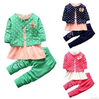 Girls Polka Dot Warm Coat Tops Dress Pants Clothes