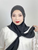 【YF】 Muslim Hijab Solid Color Beaded Arab Long Women Soft and Easy to Wear Turkish Head Wrap Scarf