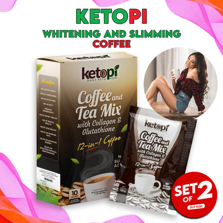 Set of 2! Authentic Ketopi Coffee Slimming Coffee Plus Tea Mix With Collagen and Glutathione