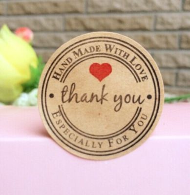 100PCS/lot New Retro Kawaii HANDMADE "Thank you"Round Kraft Seal sticker For handmade products Vintage "Handmade with Love"Label Stickers Labels