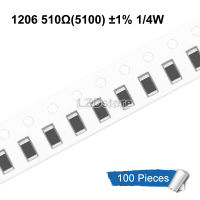 ตัวต้านทานชิปแบบ1/4W ตัว510ohm 10ohm 10R 1% ตัวต้านทาน SMD 1206 100ชิ้น3.2x1.6mm 510R SMD 0.25W