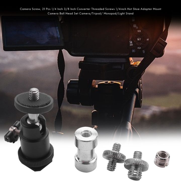 camera-screw-21-pcs-1-4-inch-3-8-inch-converter-threaded-screws-1-4inch-hot-shoe-adapter-mount-camera-ball-head-set-camera-trip