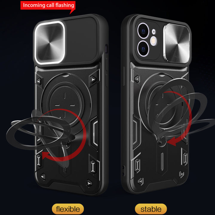 เคสโทรศัพท์ใหม่สำหรับ-iphone-11พับได้360องศาแท่นวางหมุนได้รถยนต์ติดตั้งเลื่อนยากกันกระแทกเปลือกหลัง-กระจกเทมเปอร์ปกป้องหน้าจอสำหรับเคส-iphone-11