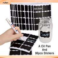 RUHAN 96pcs/set บ้าน กระดานดำ ขวดแยม สติ๊กเกอร์ฉลาก ปากกามาร์กเกอร์ แท็กขวด ป้ายกระดานดำ