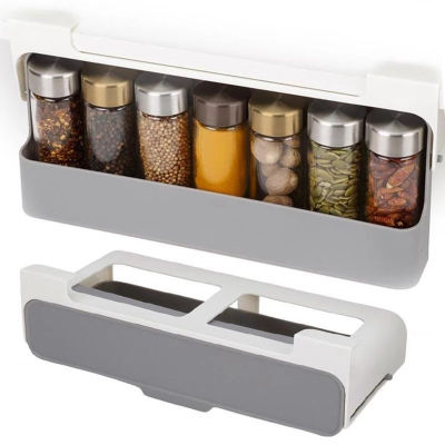 Under-Shelf Self-adhesive Kitchen Spice Organizer Shelf Wall-mounted Seasoning Bottle Storage Rack Kitchen Shelves Slide Cabinet