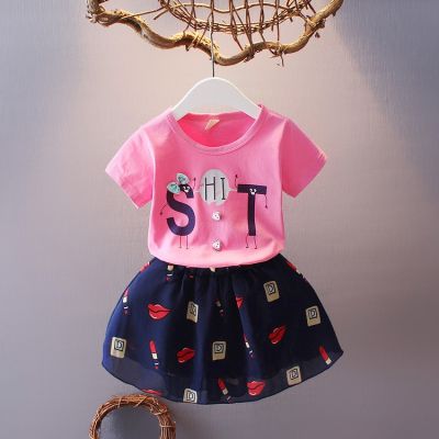 [COD] Clearance childrens suit summer 2023 new girls Korean version trendy short-sleeved chiffon two pieces