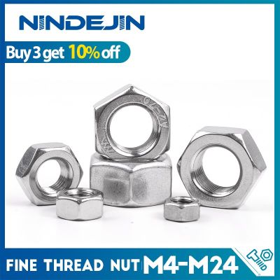 NINDEJIN 1-55pcs Metric Fine Thread Hex Nut M4 M5 M6 M8 M10 M12 M14 M16 M18 M20 M22 M24 Stainless Steel Fine Hex Nut GB6171 Nails  Screws Fasteners