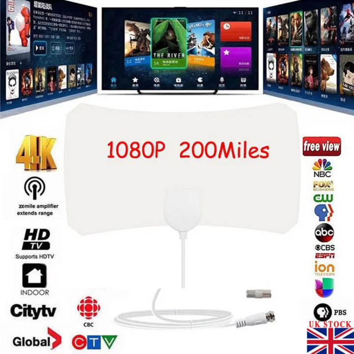 Indoor Digital TV Antenna 200 Mile Range Support 4K UHD with Adjustable