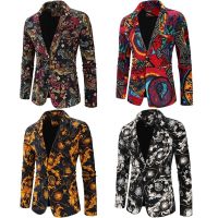 ZZOOI Men Eleagnt Fashion Blazer Spring Lapel Collar Retro Jacket Classic Flower Print Coats Autumn Business Blazers Man Clothing 2022