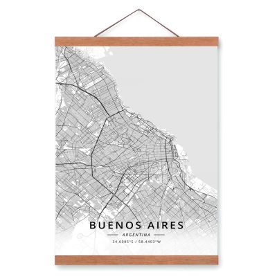 Buenos Aires, Argentina City Map Wooden Framed Canvas Painting Home Decor Wall Art Print Pictures Poster Hanger